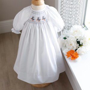 Newborn Smocked White Dress Ducklings Boutique NWT Spring Special Occasion